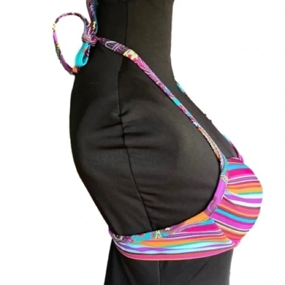 Xhilaration Bikini Swim Top,‎ Size Small, Halter Multi-Colored Striped NEW